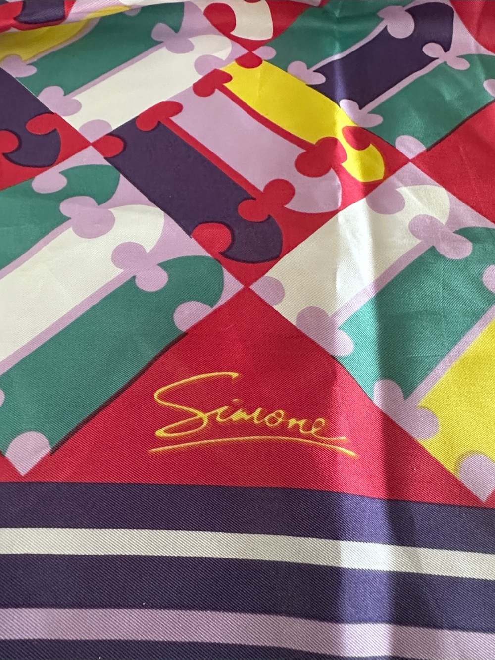 Multicolor Geometric Silk Scarf - Bright Red, Green & Yellow